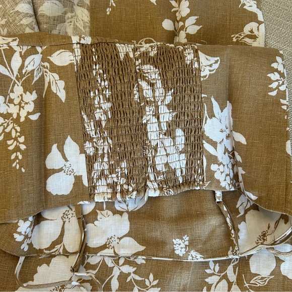 NEW Reformation Frankie Linen Midi Dress - Dune Floral Tan White Vacation - Picture 8 of 10